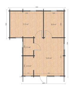 Le chalet Luke 6.5m x 7.7m, 68 mm