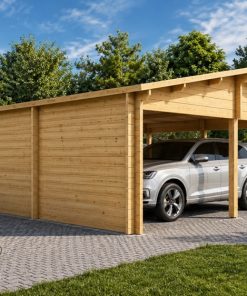 Carport Double Tivoli avec Studio en Bois (5,95 × 9,50 m – Madriers 44 mm)