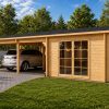 Carport Double Tivoli avec Studio en Bois (5,95 × 9,50 m – Madriers 44 mm)