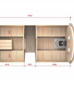 Sauna Tonneau 4.8 m Ø 2.27 m avec l’entrée latérale