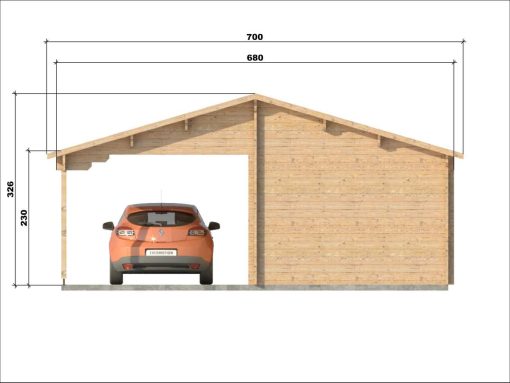 Garage avec carport 6,8 m x 5,6 m; 44 mm