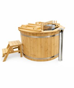 Bain nordique en bois avec poêle interne non intégré. Profitez d’une eau chaude toute l’année. Idéal jardin, spa et détente naturelle.