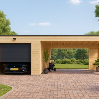 Garage BIZON 24 m² + Carport 36 m² – 44 mm + 100 mm + 19 mm