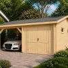 Abri voiture en bois avec espace de rangement 44 mm | 5,7 × 5,3 m