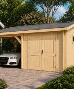 Abri voiture en bois avec espace de rangement 44 mm | 5,7 × 5,3 m
