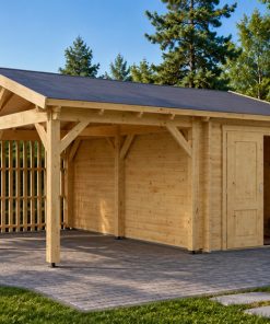 Abri voiture en bois avec espace de rangement 44 mm | 5,7 × 5,3 m