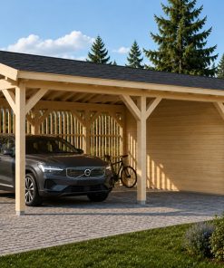 Abri voiture double bois 44 mm avec rangement | 5,7×7,9 m