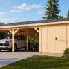 Abri voiture double bois 44 mm avec rangement | 5,7×7,9 m